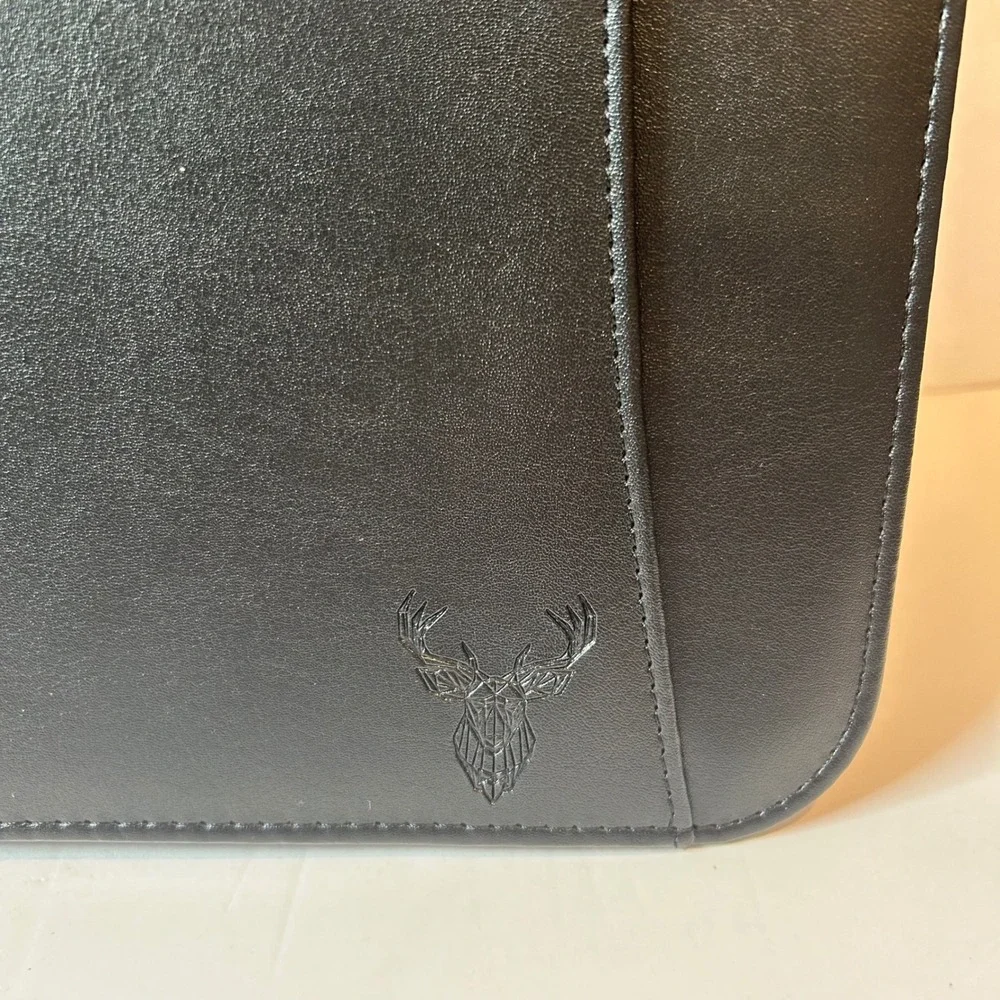 Wundermax Zippered Portfolio Binder Unisex Black New Vegan Leather Tablet Sleeve